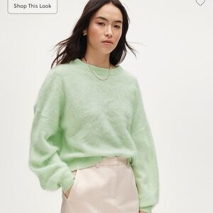 NWT J. Crew Top Rated Brushed Cashmere Blouson- Sleeve Sweater Sheer Mint